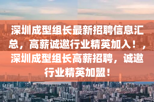 深圳成型組長最新招聘信息匯總，高薪誠邀行業(yè)精英加入！，深圳成型組長高薪招聘，誠邀行業(yè)精英加盟！