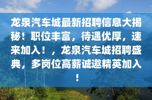 龍泉汽車(chē)城最新招聘信息大揭秘！職位豐富，待遇優(yōu)厚，速來(lái)加入！，龍泉汽車(chē)城招聘盛典，多崗位高薪誠(chéng)邀精英加入！