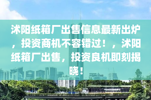 沭陽紙箱廠出售信息最新出爐，投資商機不容錯過！，沭陽紙箱廠出售，投資良機即刻揭曉！