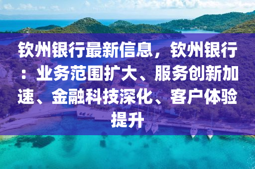 欽州銀行最新信息，欽州銀行：業(yè)務(wù)范圍擴(kuò)大、服務(wù)創(chuàng)新加速、金融科技深化、客戶體驗(yàn)提升