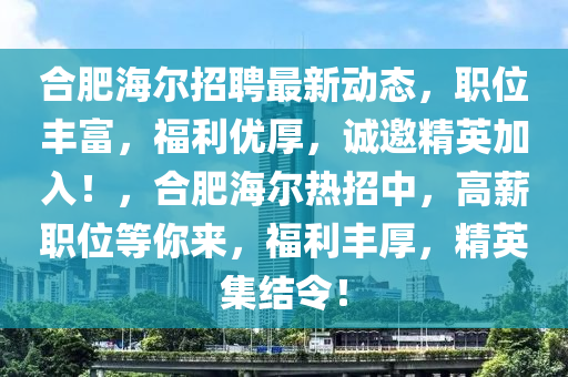 合肥海爾招聘最新動態(tài)，職位豐富，福利優(yōu)厚，誠邀精英加入！，合肥海爾熱招中，高薪職位等你來，福利豐厚，精英集結(jié)令！