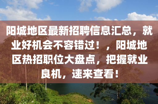 陽城地區(qū)最新招聘信息匯總，就業(yè)好機會不容錯過！，陽城地區(qū)熱招職位大盤點，把握就業(yè)良機，速來查看！