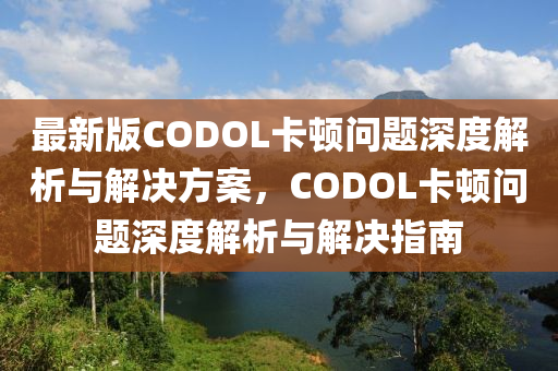 最新版CODOL卡頓問題深度解析與解決方案，CODOL卡頓問題深度解析與解決指南