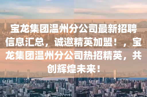 寶龍集團溫州分公司最新招聘信息匯總，誠邀精英加盟！，寶龍集團溫州分公司熱招精英，共創(chuàng)輝煌未來！