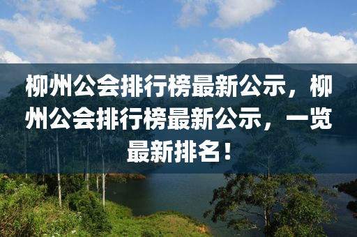 柳州公會排行榜最新公示，柳州公會排行榜最新公示，一覽最新排名！