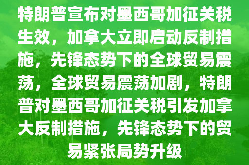 特朗普宣布對墨西哥加征關(guān)稅生效，加拿大立即啟動反制措施，先鋒態(tài)勢下的全球貿(mào)易震蕩，全球貿(mào)易震蕩加劇，特朗普對墨西哥加征關(guān)稅引發(fā)加拿大反制措施，先鋒態(tài)勢下的貿(mào)易緊張局勢升級