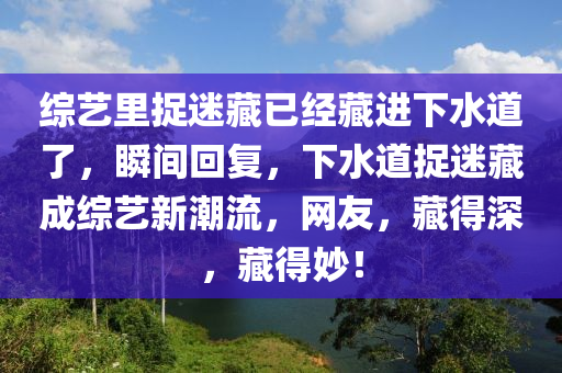 綜藝里捉迷藏已經(jīng)藏進下水道了，瞬間回復，下水道捉迷藏成綜藝新潮流，網(wǎng)友，藏得深，藏得妙！