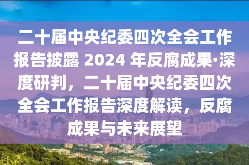 二十屆中央紀委四次全會工作報告披露 2024 年反腐成果·深度研判，二十屆中央紀委四次全會工作報告深度解讀，反腐成果與未來展望