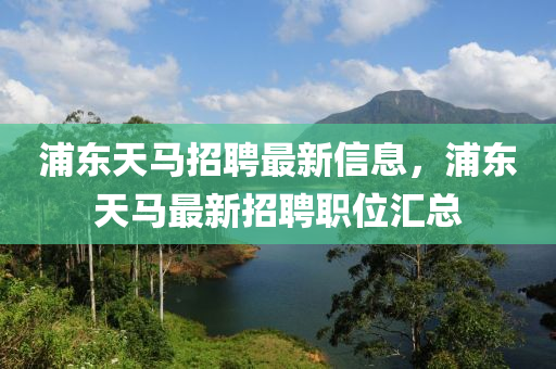 浦東天馬招聘最新信息，浦東天馬最新招聘職位匯總