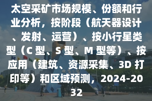 太空采礦市場規(guī)模、份額和行業(yè)分析，按階段（航天器設(shè)計、發(fā)射、運營）、按小行星類型（C 型、S 型、M 型等）、按應用（建筑、資源采集、3D 打印等）和區(qū)域預測，2024-2032