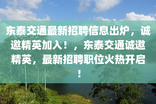 東泰交通最新招聘信息出爐，誠邀精英加入！，東泰交通誠邀精英，最新招聘職位火熱開啟！