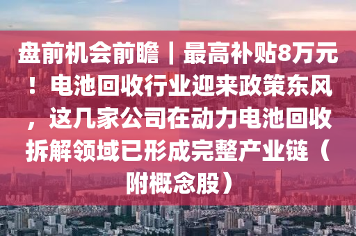 盤前機(jī)會(huì)前瞻｜最高補(bǔ)貼8萬(wàn)元！電池回收行業(yè)迎來(lái)政策東風(fēng)，這幾家公司在動(dòng)力電池回收拆解領(lǐng)域已形成完整產(chǎn)業(yè)鏈（附概念股）